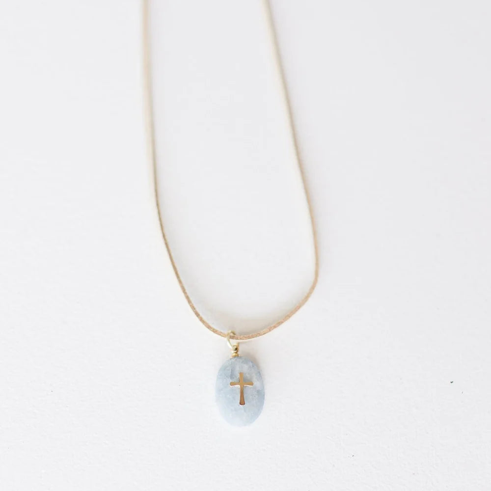 Aquamarine stone with Gold Cross Necklace