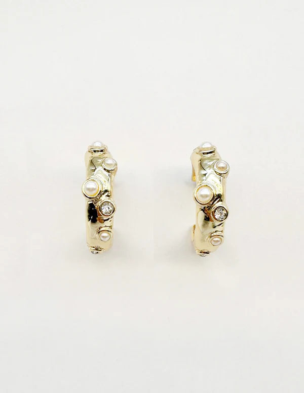 Gold Hoop With Pearl and Crystal Studs