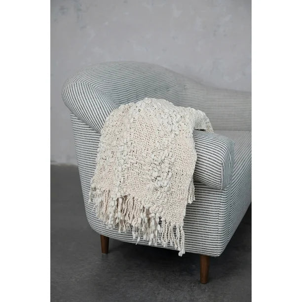 Cable Knit Throw Blanket With Fringe