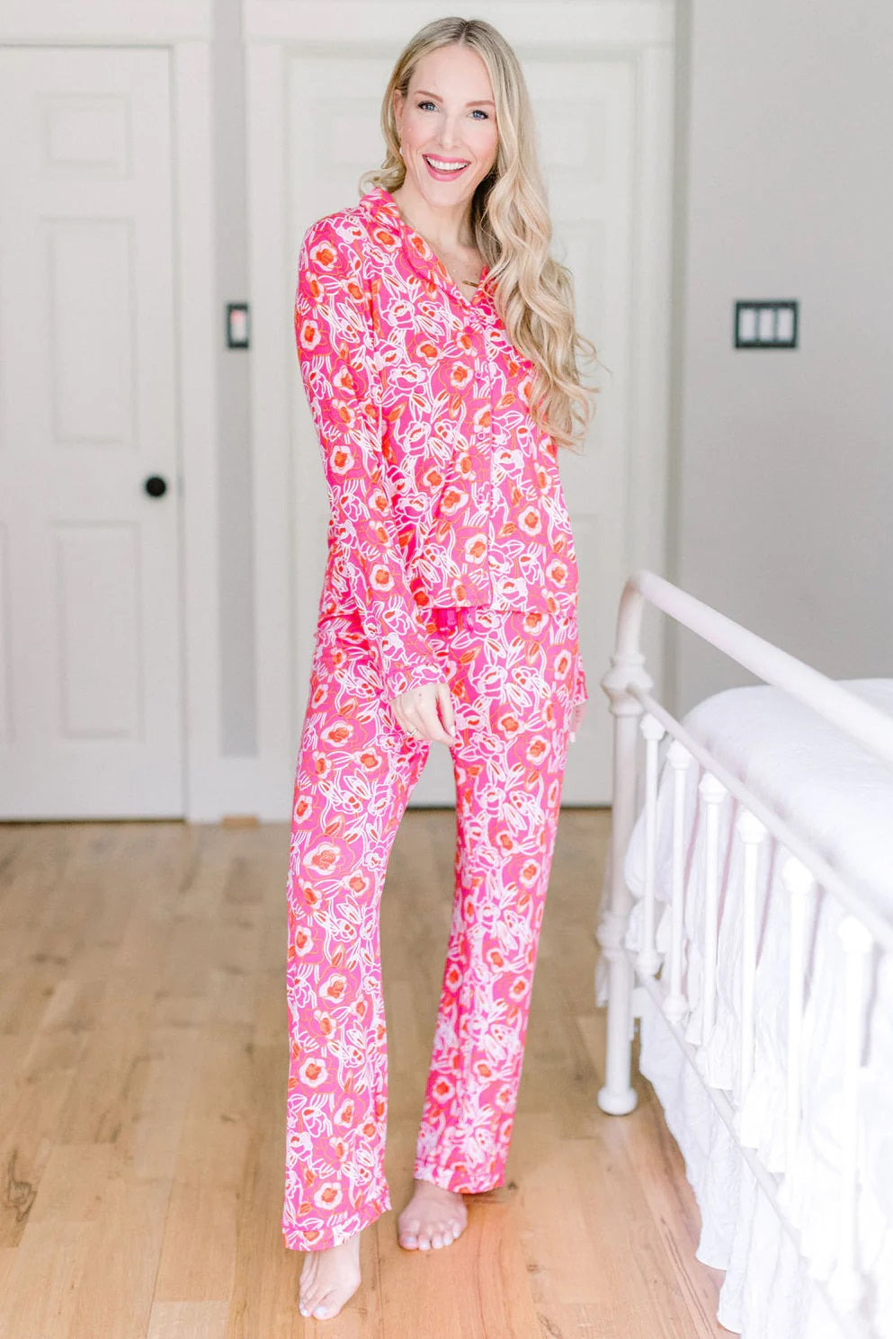 Bright Pink Floral Pajama Set