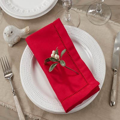 Red Napkin With Hemstitched Border