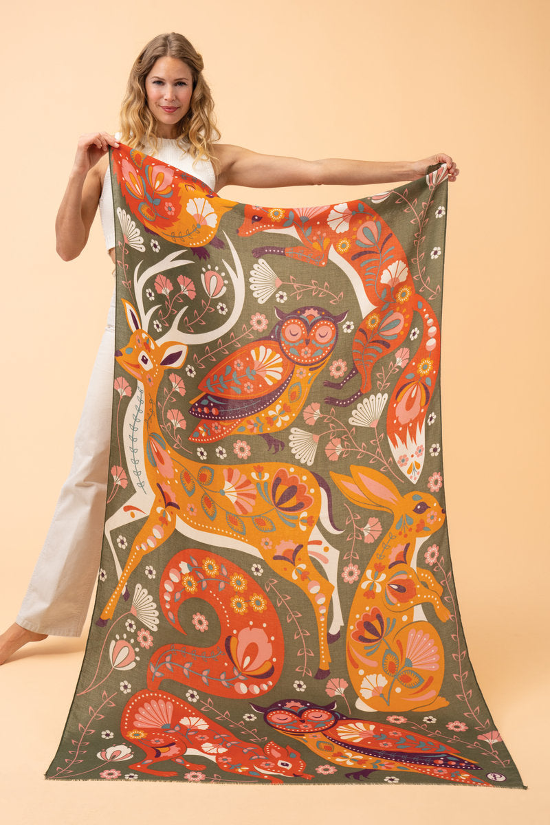 Folk Art Forest Scarf