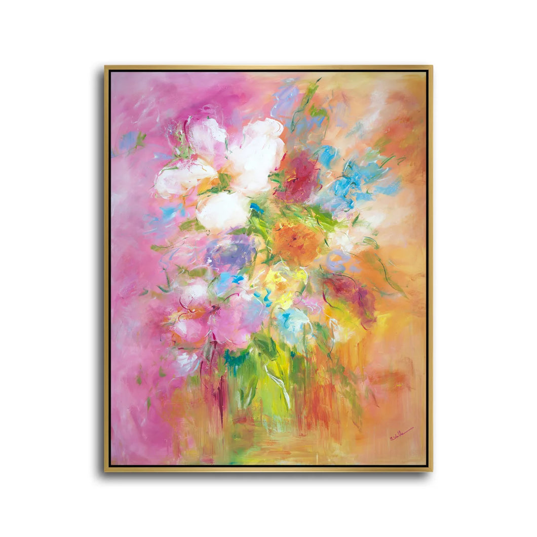 Hand Painted Floral Framed In Gold (Pick up only)