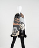 Black And Camel Scarf With Pom Poms