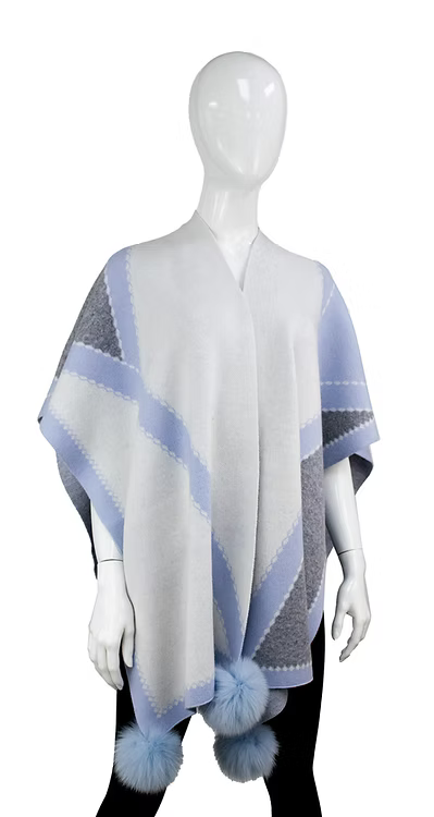 Poncho With Fur Pom Poms