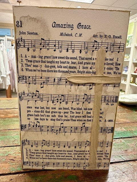 Amazing Grace Hymnal Block Art