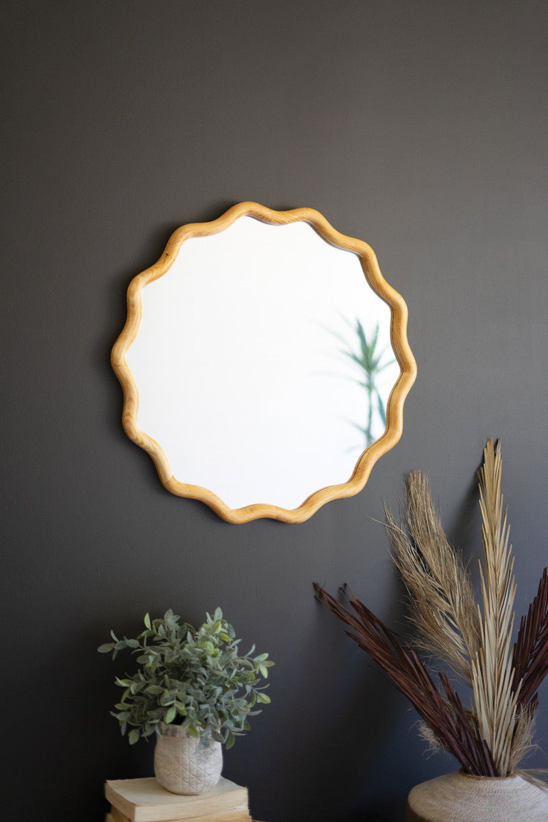 Squiggle Wood Circle Mirror
