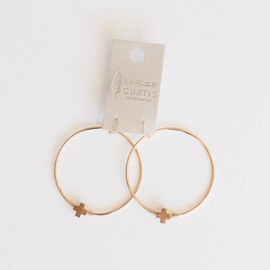 2 inch Gold Hoop With Gold Cross