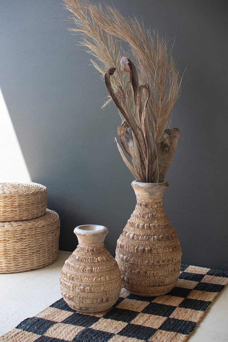 Hand Carved Wooden Vases - 2 Sizes