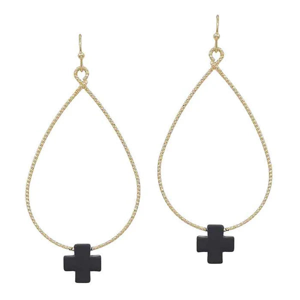 Gold Teardrop With Cross Accent - 2 Colors