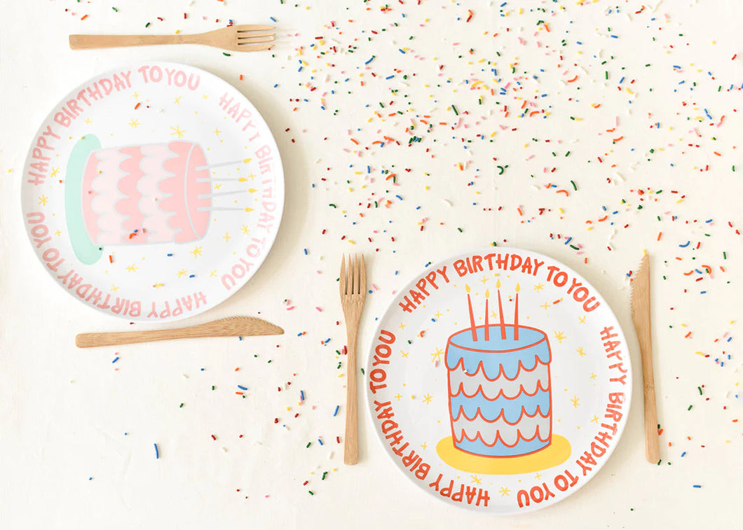 Happy Birthday Melamine Plate - Blue/Pink