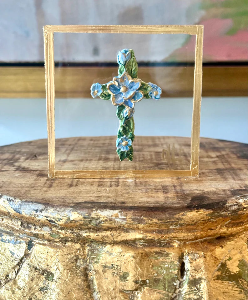 Flower Cross on Acrylic Block