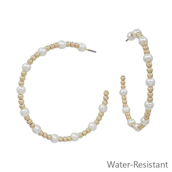 Gold and Pearl Hoop Earring