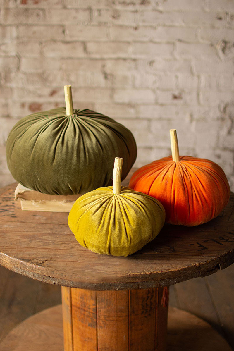 Set Of Three Velvet Pumpkins
