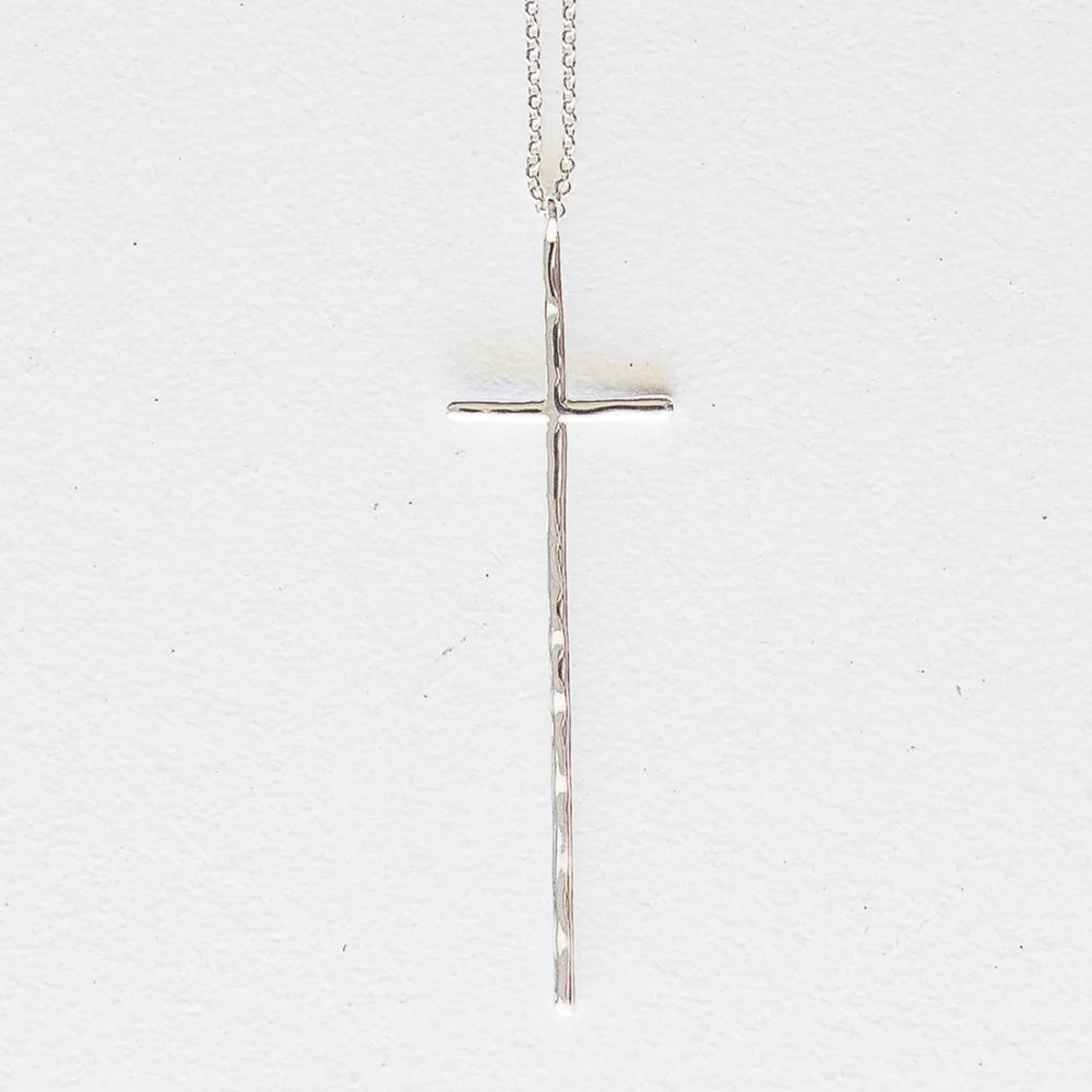 Silver Hammered Cross Necklace