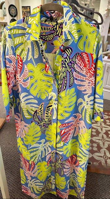 Bright Palm Button Down Long Dress