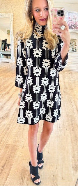 Black Flower Knit Dress