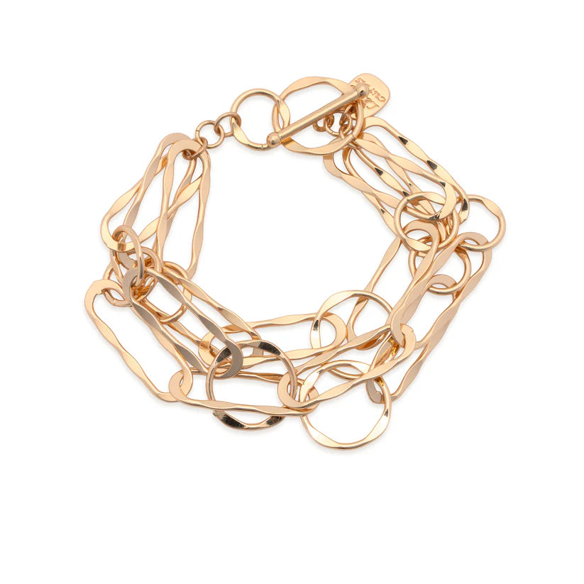 Triple Layered Oval And Round Link Gold Bracelet