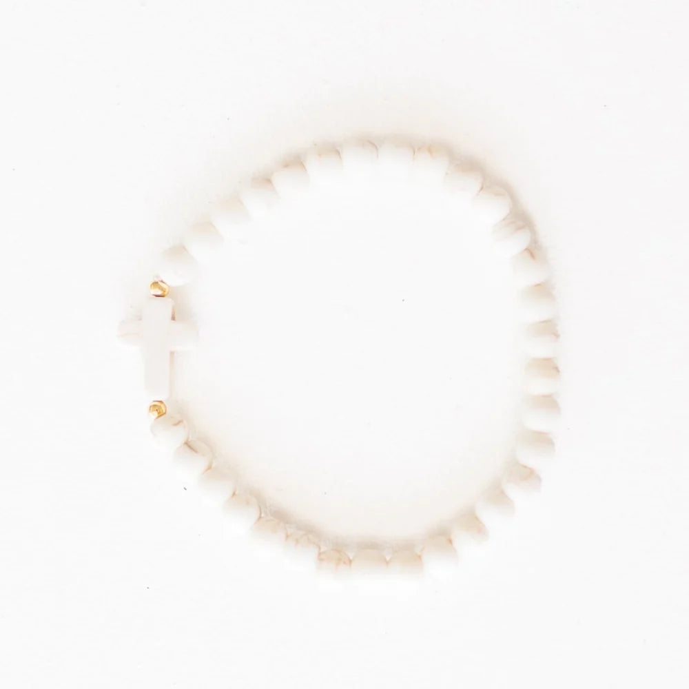 Cross Cream Beaded Bracelet