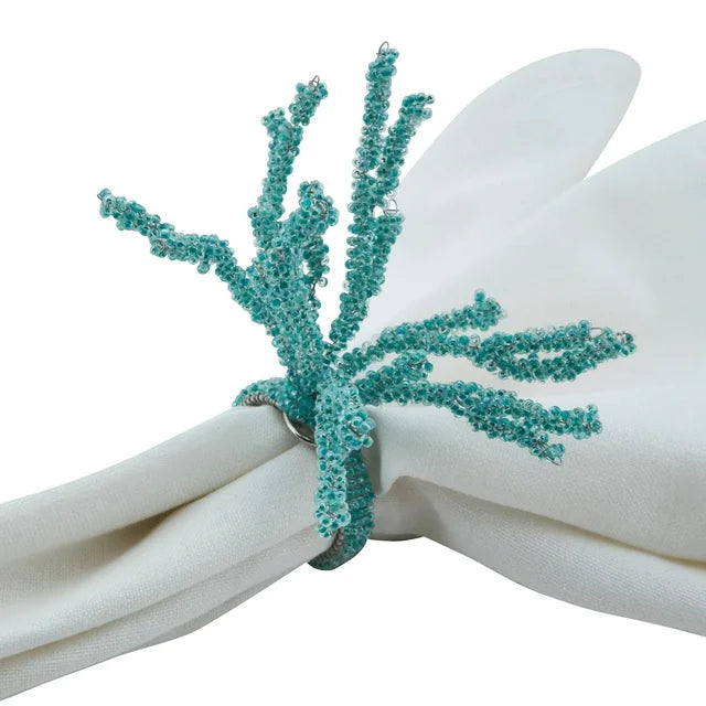 Beaded Coral Napkin Rings - Set of 6