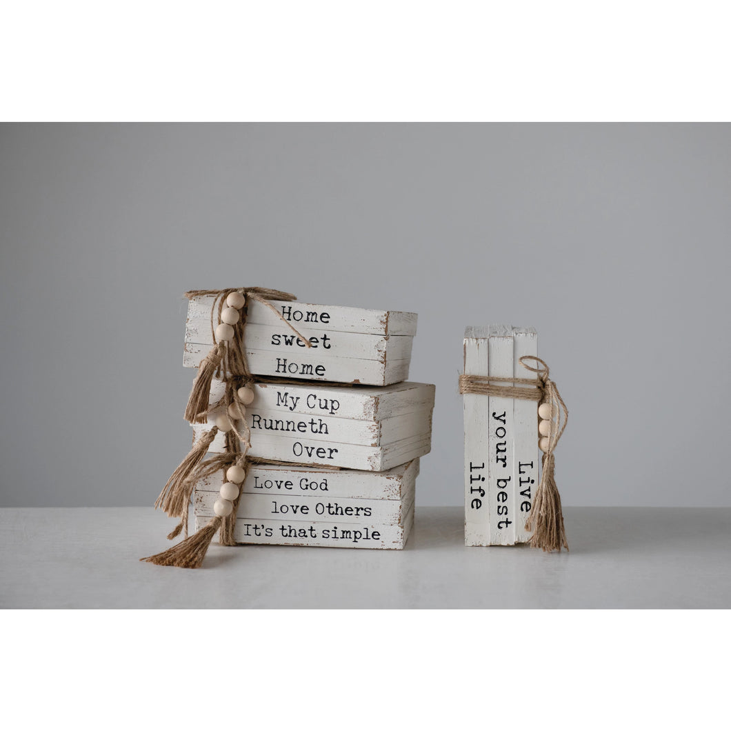 Wood Block Faux Books With Sayings - 4 Styles