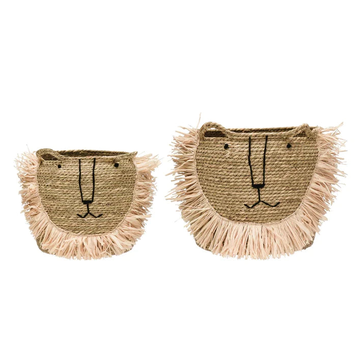 Hand Woven Seagrass Lion Basket - 2 Sizes
