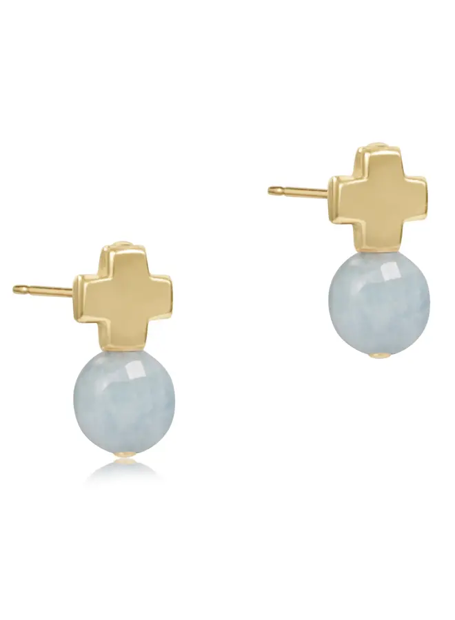 E. Newton Signature Cross gold Stud - Aquamarine
