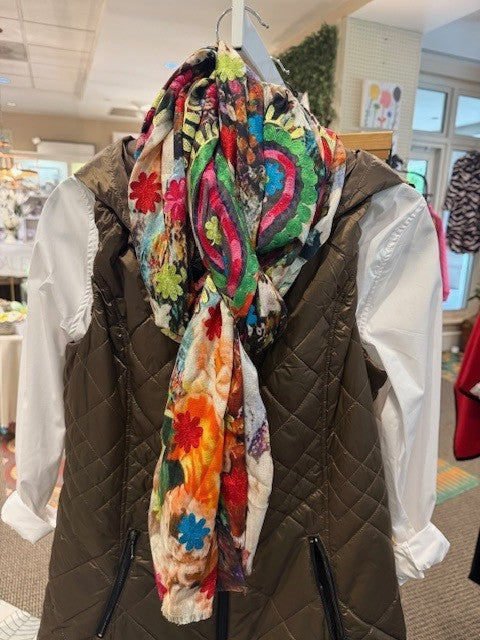 Bright Floral Embroidery Scarf