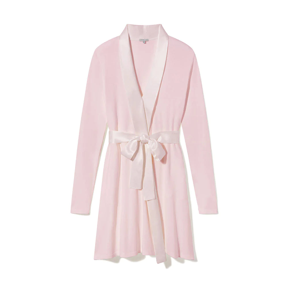 Rib Knit Long Sleeve Satin Trim with Belt