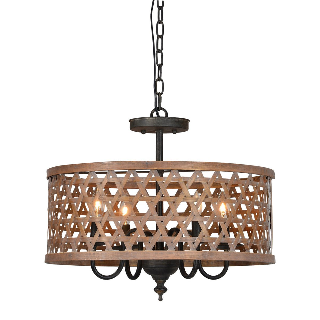 Rattan and Metal Chandelier