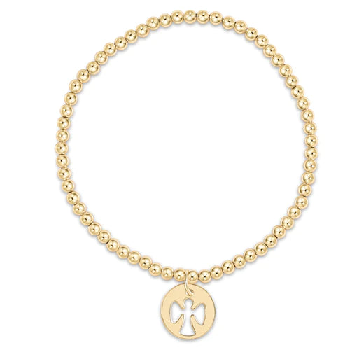 E. Newton Classic Gold 3mm Bead Bracelet - Guardian Angel Gold Charm