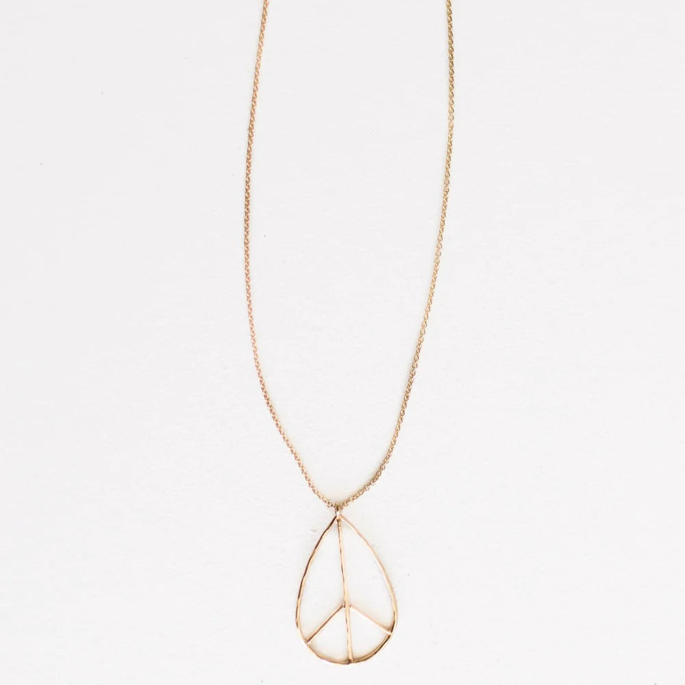 Lydia Gold Hammered Peace Sign Necklace