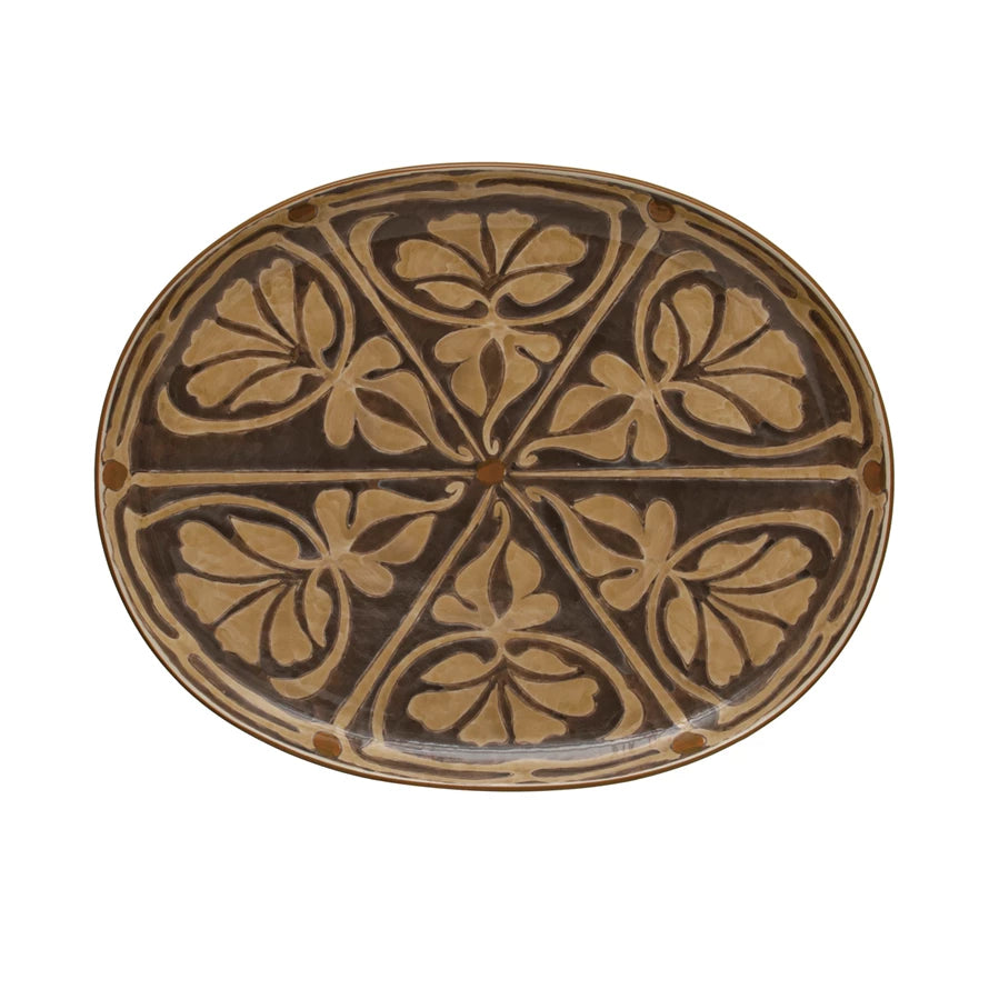 Stoneware Oval Hand-Painted Platter