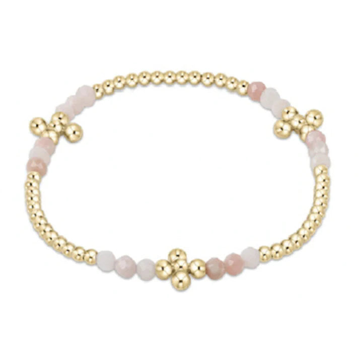 E. Newton Signature Cross Gold Bliss Pattern 2.5mm Bracelet Pink Opal